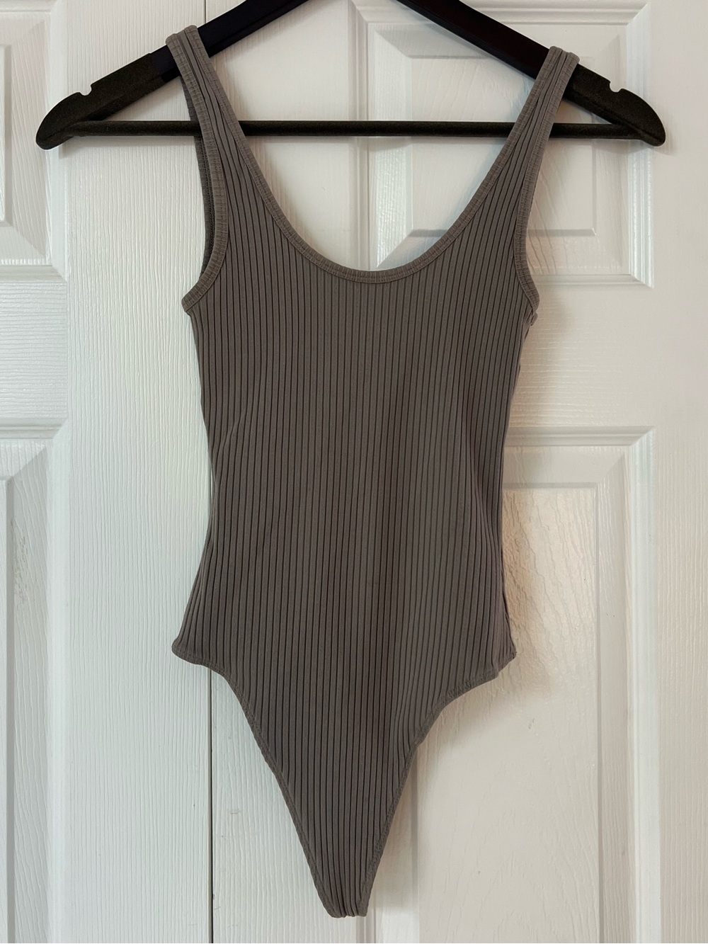 Aritzia Ribbed Scoop One-Piece Bodysuit in Taupe